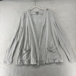 Talbots Striped Hooded Cardigan Open Front Pockets Casual Gray White‎ M